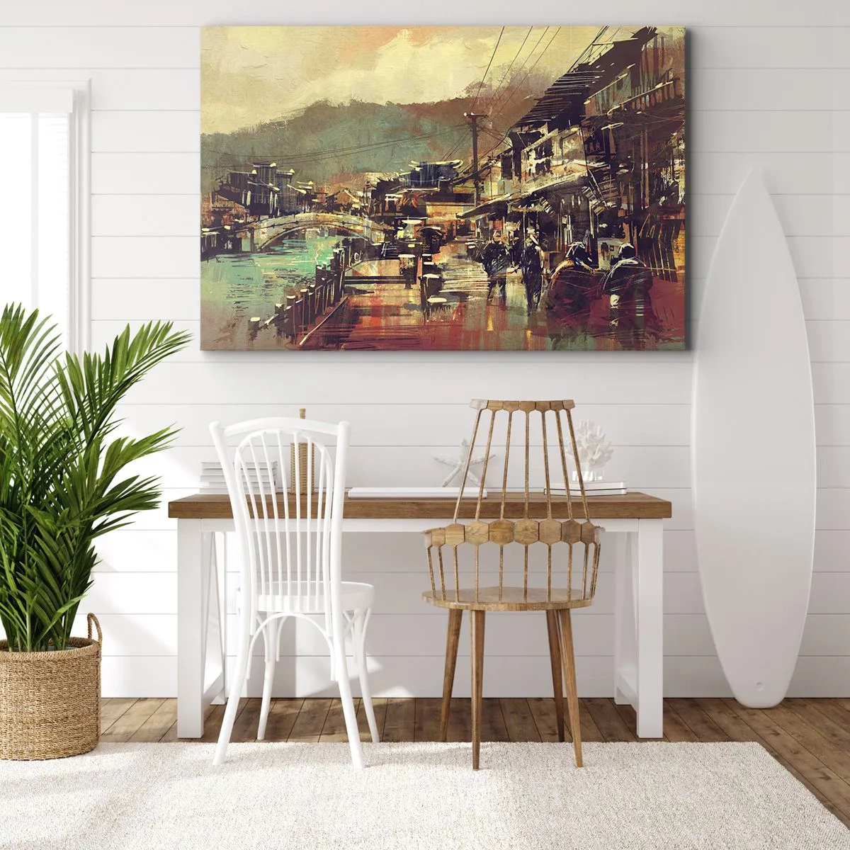 Lærredstryk - Billede på lærred - En by med en bro og kunstnerisk designede gader - 70x50cm - Livet som et væld af gråt - Moderne vægdekoration til stue og soveværelse ARTTOR
