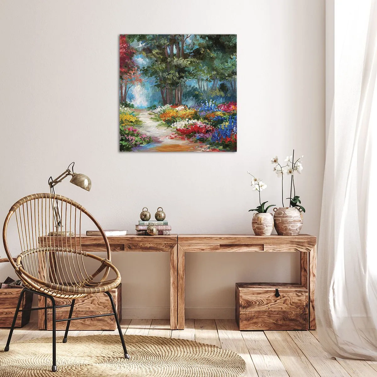 Lærredstryk - Billede på lærred - Skovhave, blomsterskov - 70x70 cm