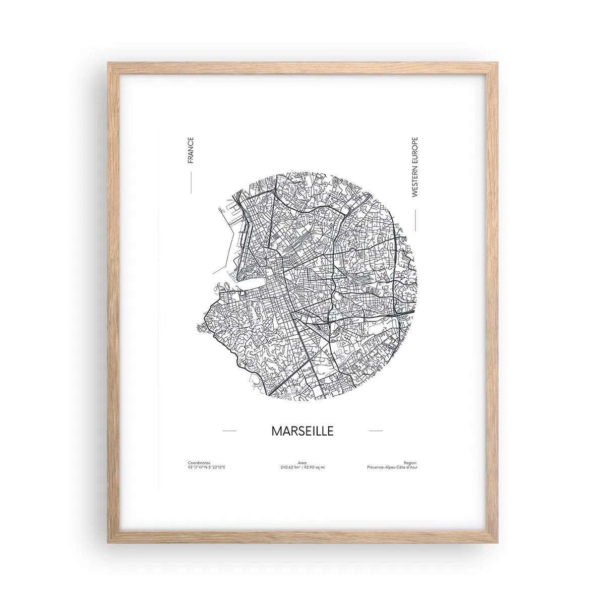 Plakat i ramme af lyst egetræ - Marseilles anatomi - 40x50 cm