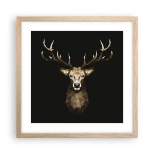 Plakat i ramme af lyst egetræ - Kubistisk hjort - 40x40 cm