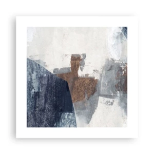 Plakat - Blåbrune former - 40x40 cm