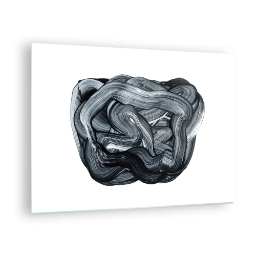 Billede på glas - Sort og hvid penselstrøgsabstraktion - 70x50cm - Så enkelt er det ikke - Moderne vægdekoration til stue og soveværelse ARTTOR