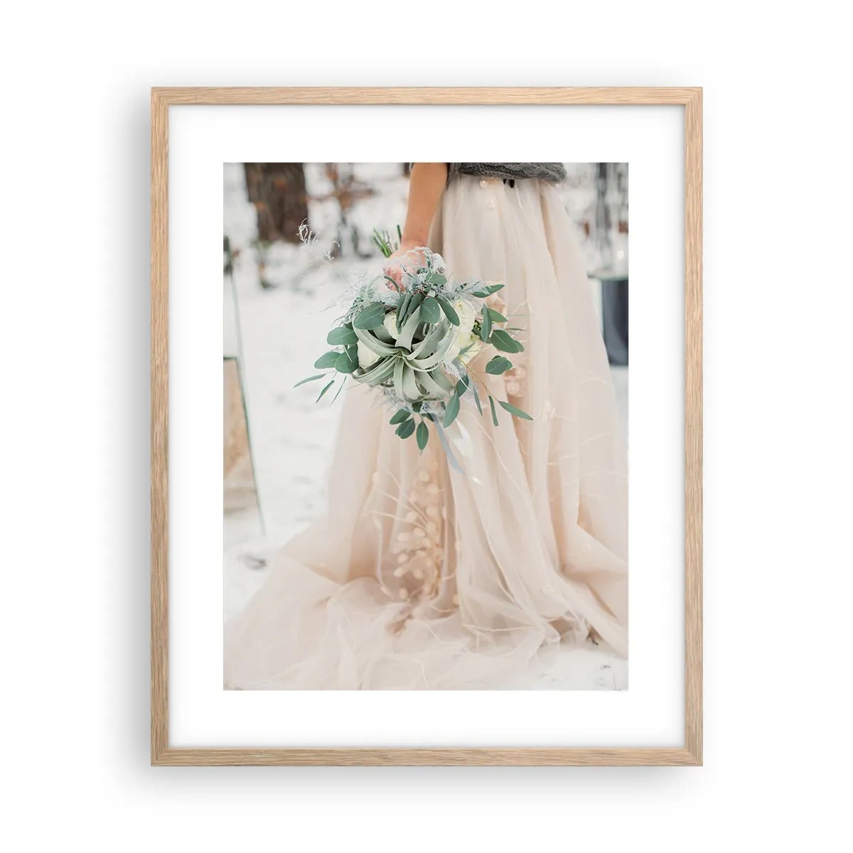 Plakat i ramme af lyst egetræ - Og de levede lykkeligt til deres dages ende - 40x50 cm