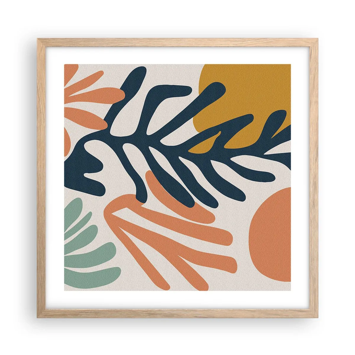 Plakat i ramme af lyst egetræ - Koralhav - 50x50 cm