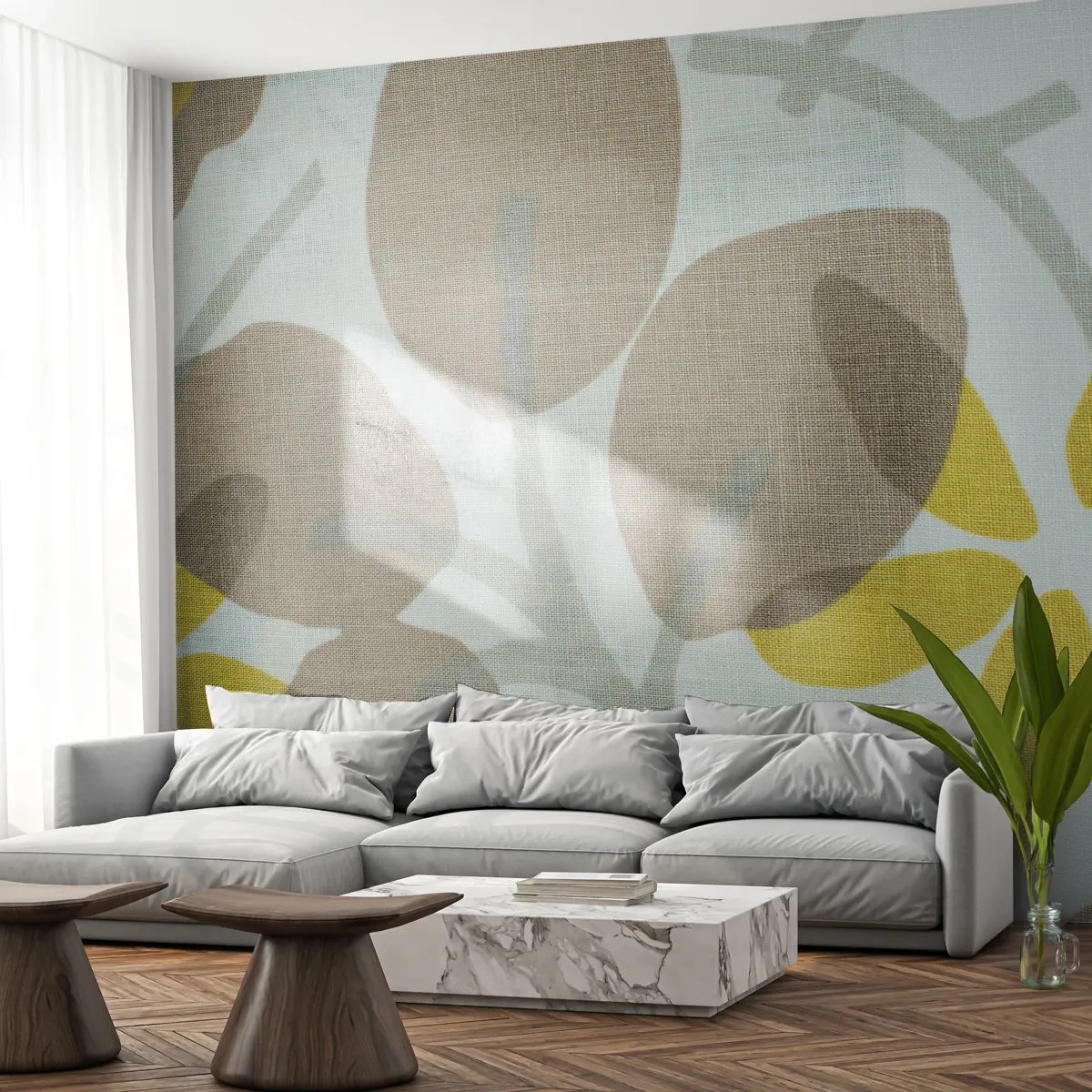 Fototapet Standard Eco - Komposition i solskinnet - Boho, Blomster, Minimalisme - 500x350 cm