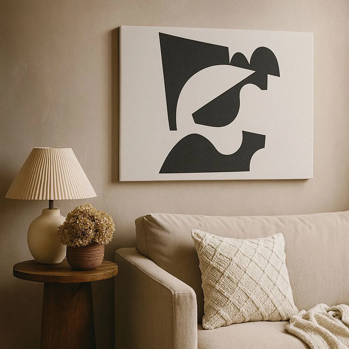 Lærredstryk - Billede på lærred - Abstrakt geometrisk komposition i sort-hvid - 70x50cm - Sammensæt din egen - Moderne vægdekoration til stue og soveværelse ARTTOR