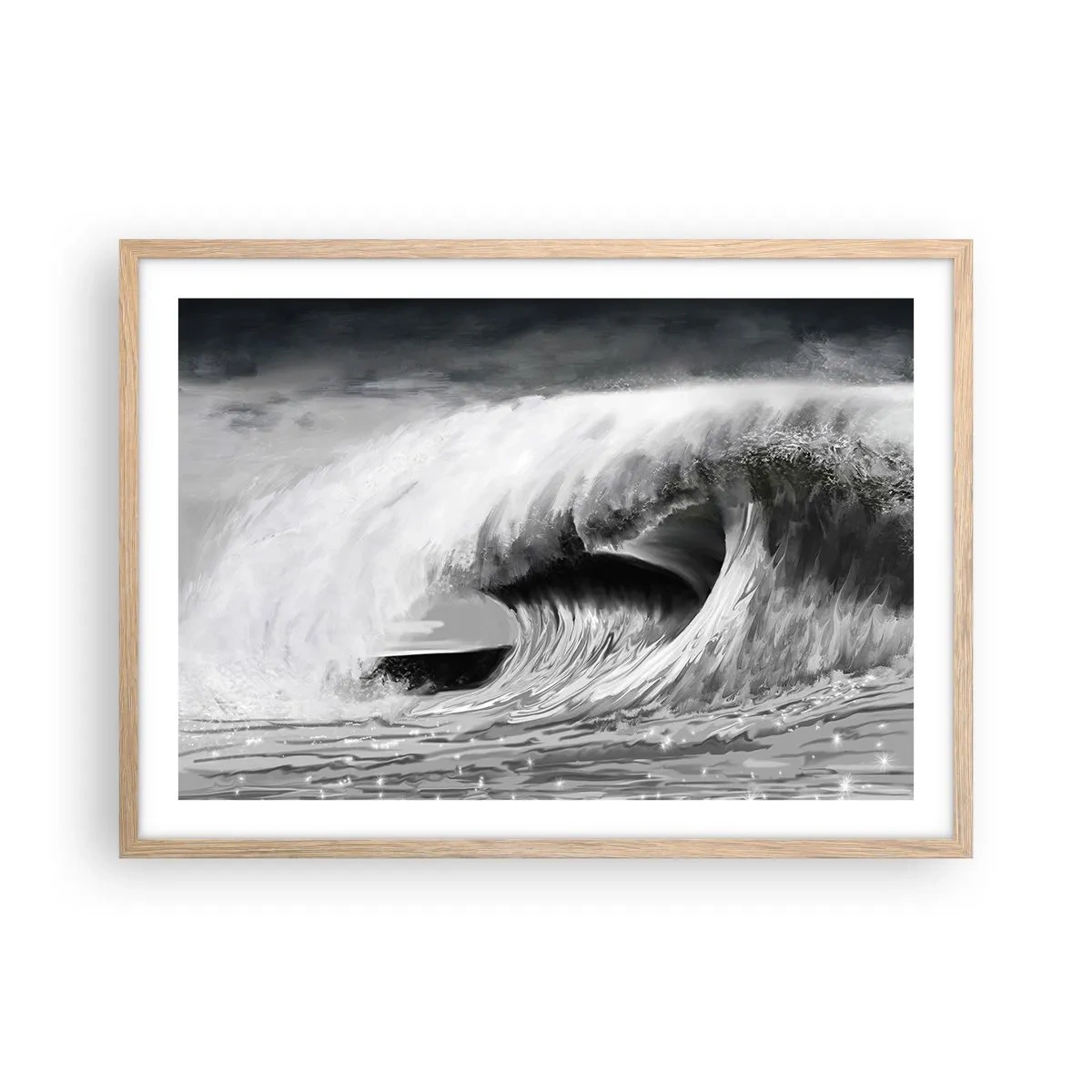 Plakat i ramme af lyst egetræ - Havets vrede - 70x50 cm