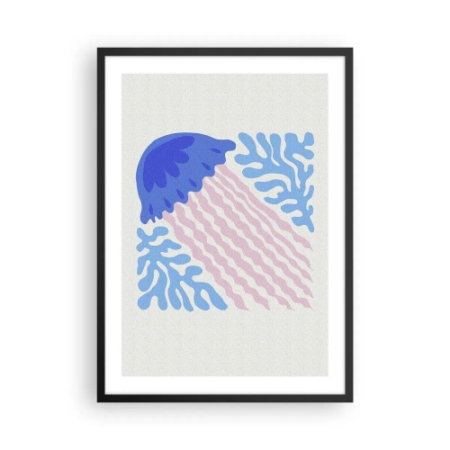 Plakat i sort ramme - Stiliseret vandmand omgivet af undervandsvegetation - 50x70cm - Som fra en anden verden - Moderne vægdekoration til stue og soveværelse ARTTOR