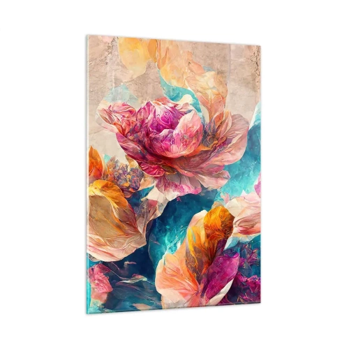 Billede på glas - Den farverige pragt i en buket - 50x70 cm