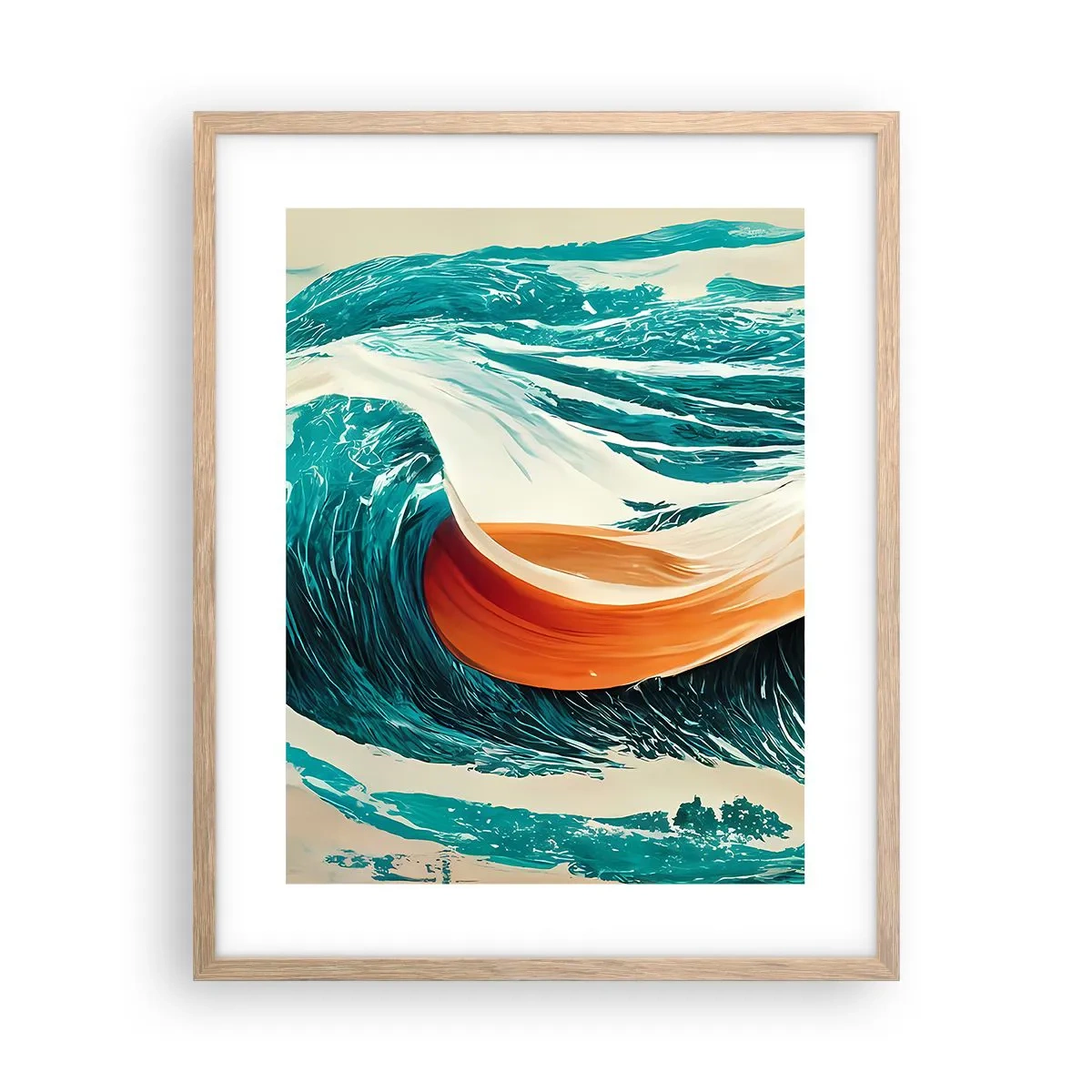 Plakat i ramme af lyst egetræ - Surferens drøm - 40x50 cm