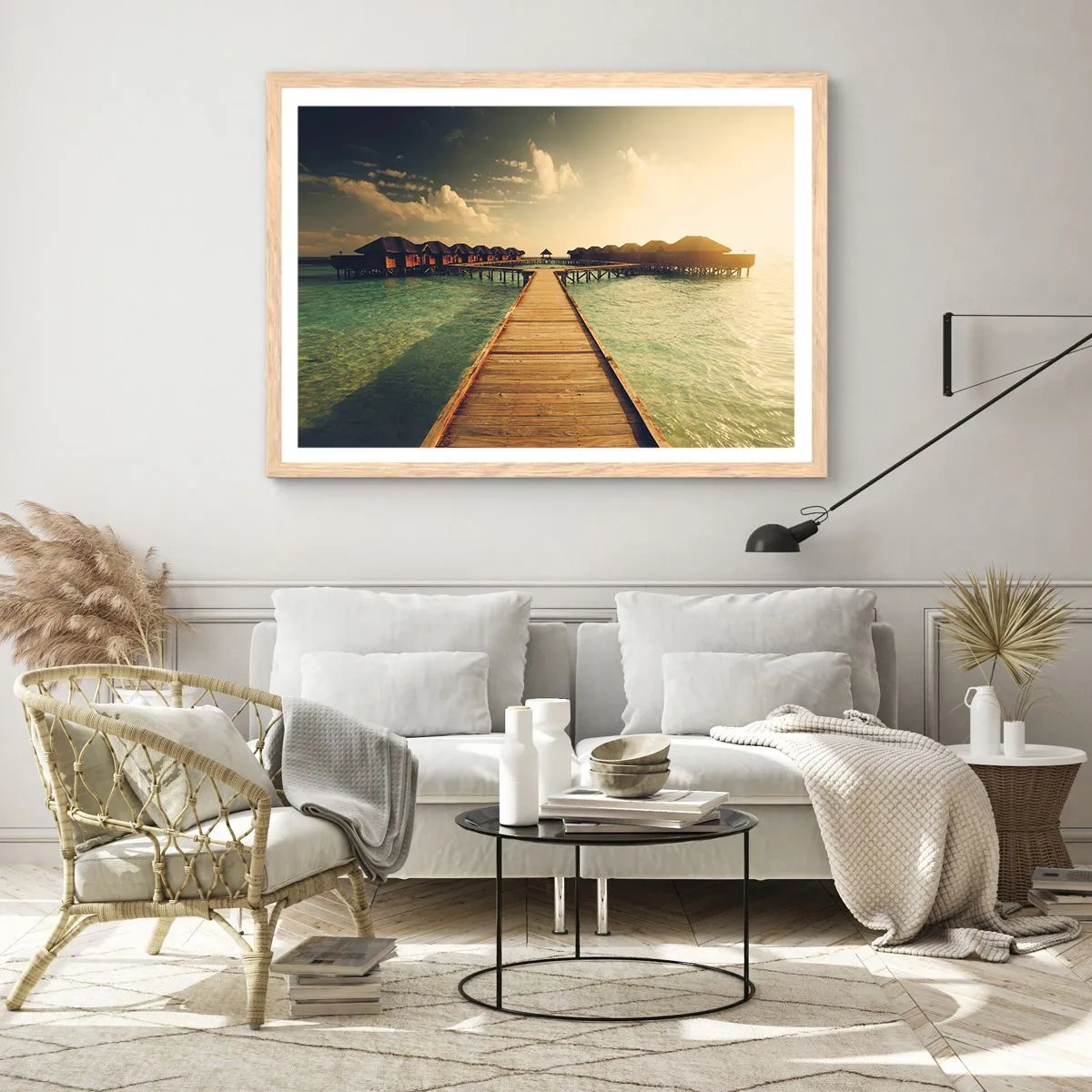 Plakat i ramme af lyst egetræ - En varm invitation - 50x40 cm