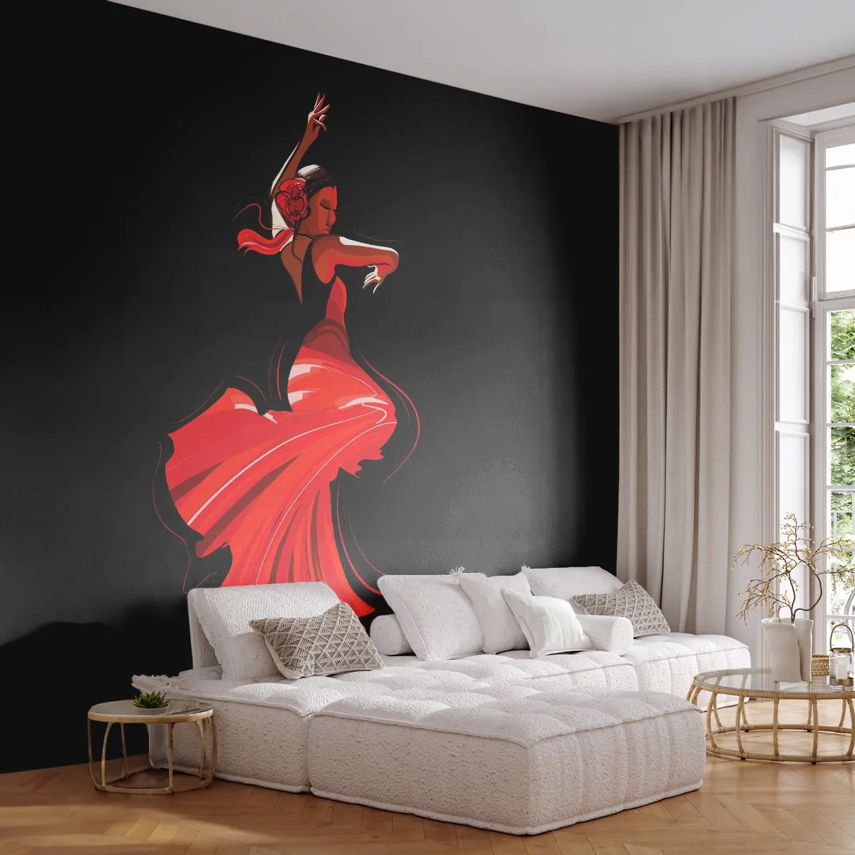 Fototapet Premium Sand - Flamencoens brændende ånd - Danser, Flamenco, Dans - 100x70 cm