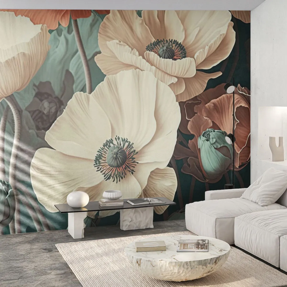 Fototapet Selvklæbende Deluxe Sticker - Valmuernes hvisken - Blomster, Planter, Pastel - 100x70 cm