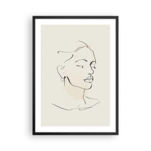 Plakat i sort ramme - Portræt af en kvinde i minimalistisk stregtegningsstil - 50x70cm - En bestemt linje - Moderne vægdekoration til stue og soveværelse ARTTOR