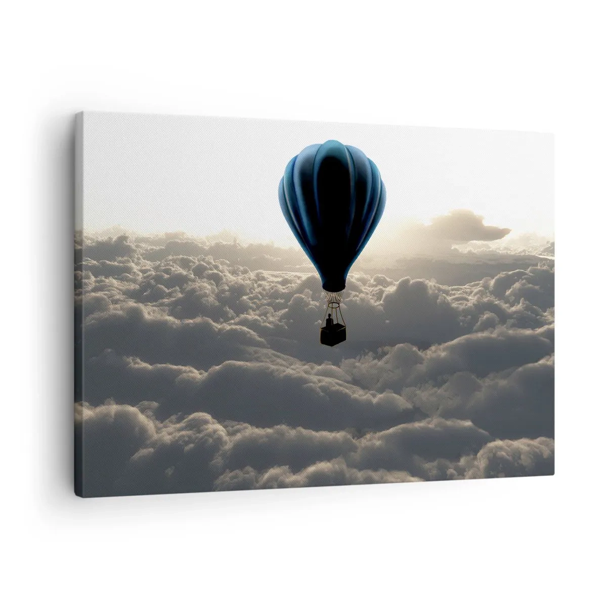 Lærredstryk - Billede på lærred - En varmluftballon mod en himmel med skyer ved solnedgang - 70x50cm - Vandringsmand over skyerne - Moderne vægdekoration til stue og soveværelse ARTTOR
