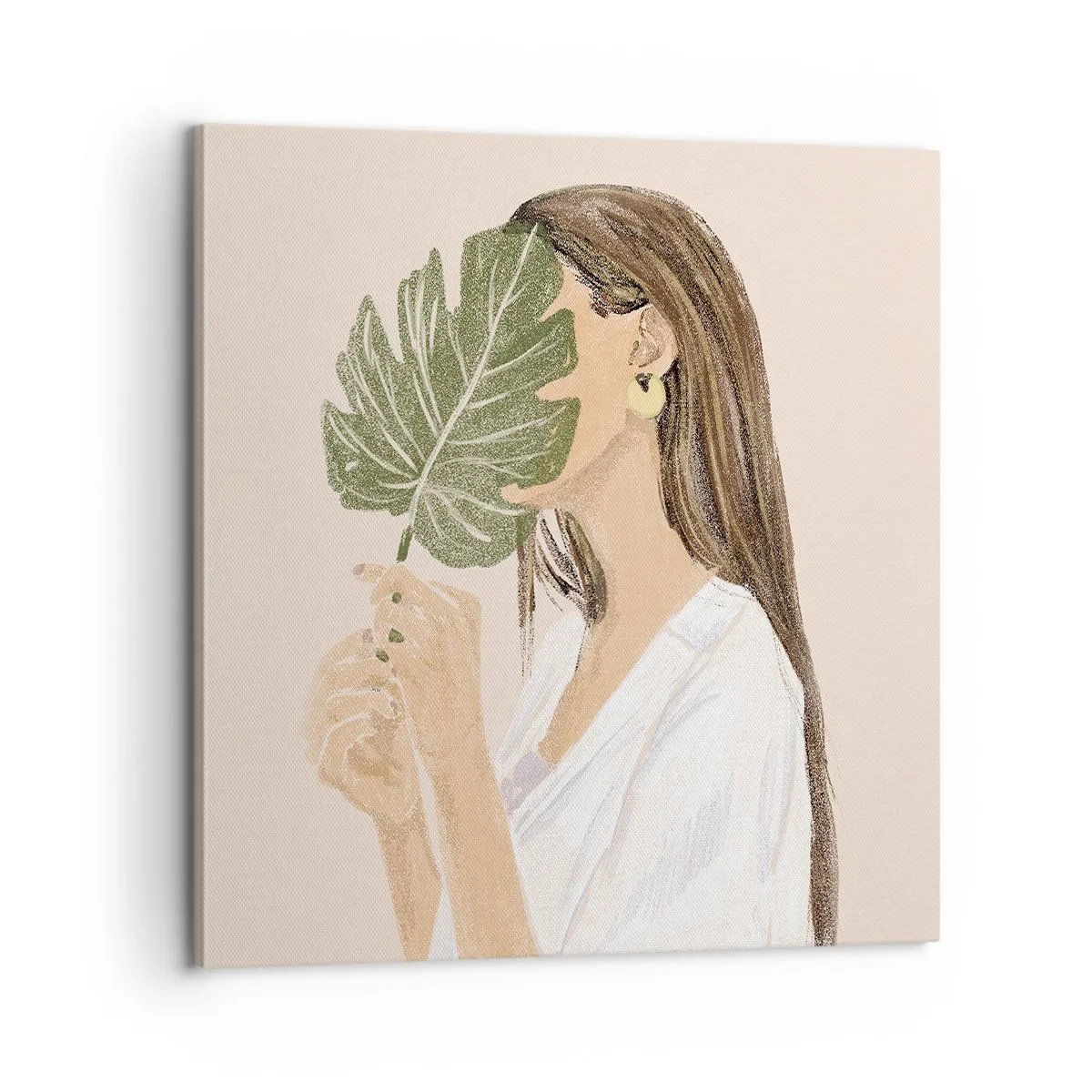 Lærredstryk - Billede på lærred - Mystisk portræt med en vifte - 60x60 cm