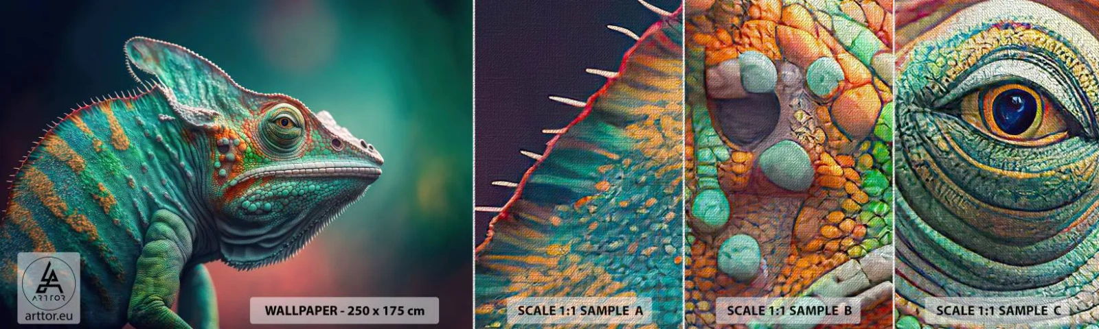 Prøve Fototapet Premium Canvas - Kan du se mig? Ikke godt... - Kamæleon, Dyr, Krybdyr - 100x30 cm