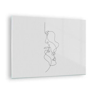 Billede på glas - En delikat tegning af to ansigter i én omrids - 70x50cm - Gløderne af glubende begær - Moderne vægdekoration til stue og soveværelse ARTTOR
