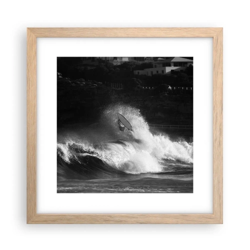 Plakat i ramme af lyst egetræ - Udfordring accepteret! - 30x30 cm