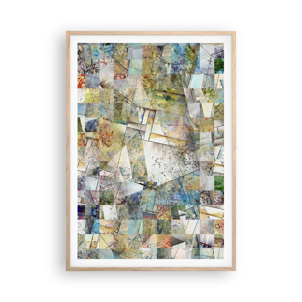 Plakat i ramme af lyst egetræ - Geometrisk ommøblering - 70x100 cm