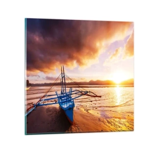 Billede på glas - Efter en lang dag kan du strække dig ud på sandet - 60x60 cm