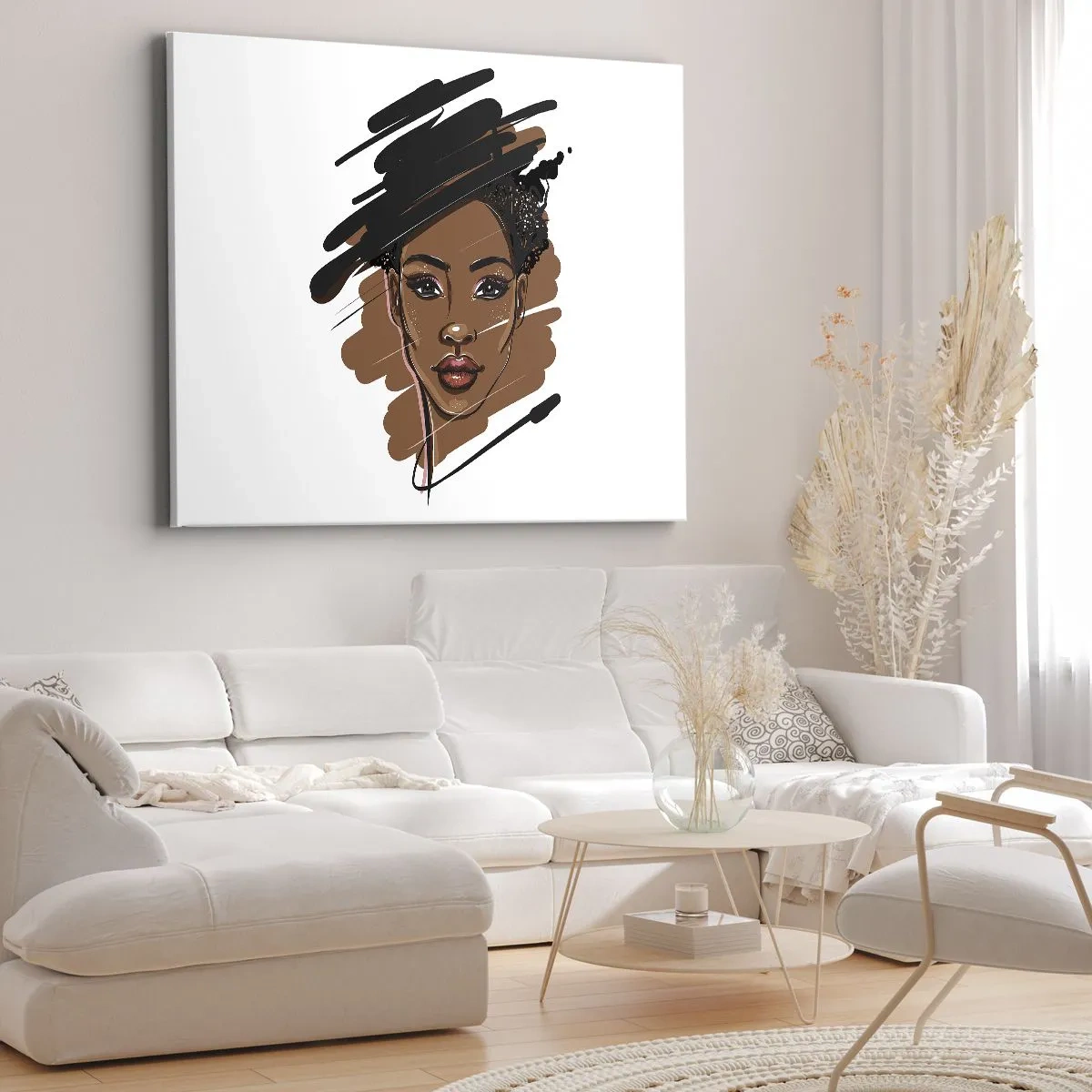Lærredstryk - Billede på lærred - Portræt af en kvinde med kunstneriske malestrøg - 70x50cm - Sød som chokolade - Moderne vægdekoration til stue og soveværelse ARTTOR