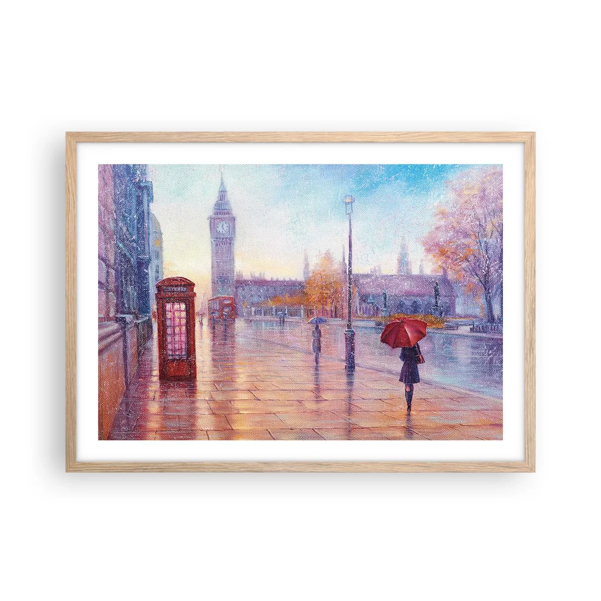 Plakat i ramme af lyst egetræ - En efterårsdag i London - 70x50 cm