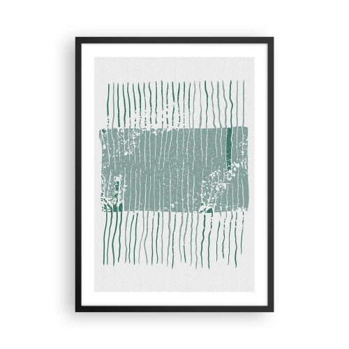 Plakat i sort ramme - En minimalistisk komposition af linjer og teksturer i grønne nuancer. - 50x70cm - Marin abstraktion - Moderne vægdekoration til stue og soveværelse ARTTOR