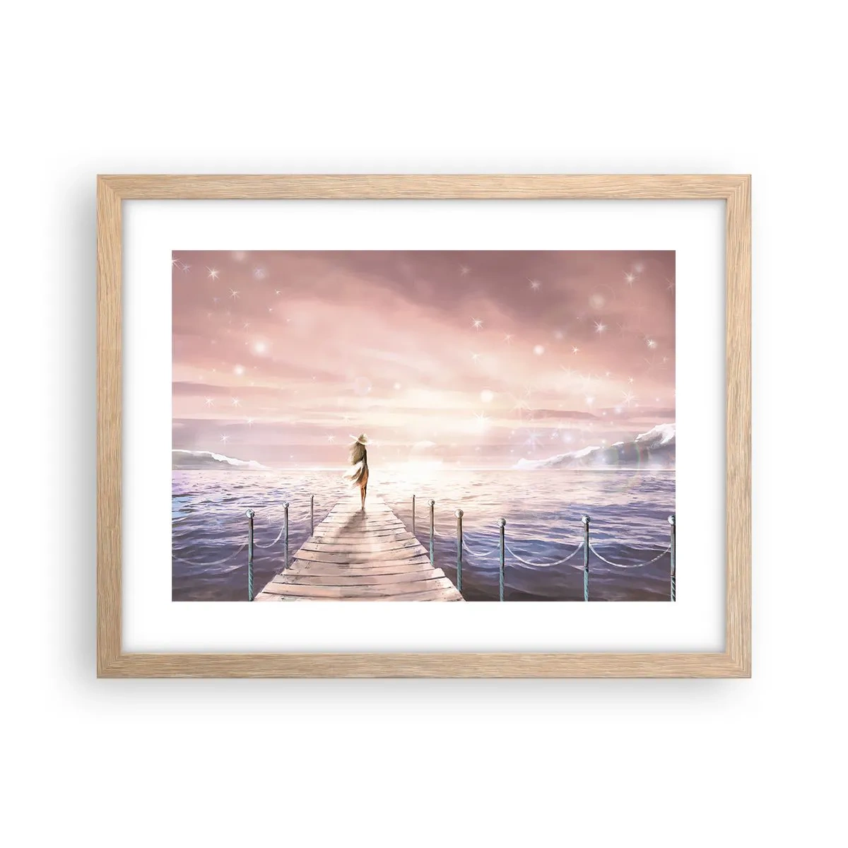 Plakat i ramme af lyst egetræ - I lyset af en drøm - 40x30 cm