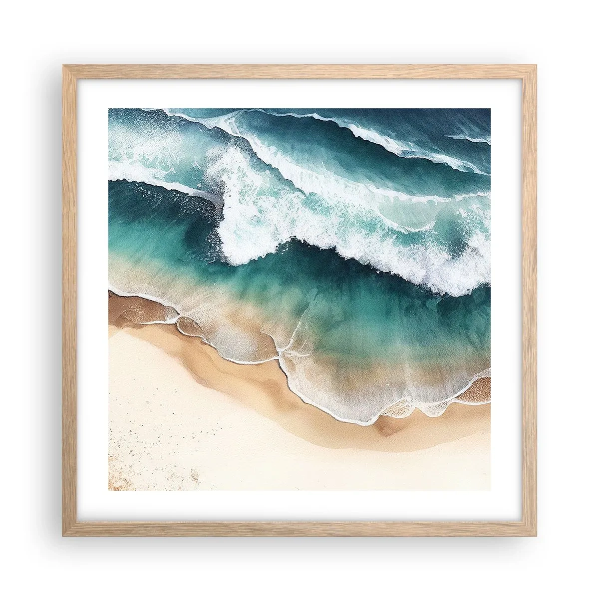 Plakat i ramme af lyst egetræ - Et evigt møde - 50x50 cm