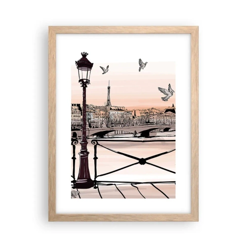 Plakat i ramme af lyst egetræ - Over Paris' hustage - 30x40 cm