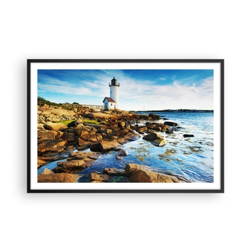 Plakat i sort ramme - Vend tilbage med glæde, jeg ser frem til - 91x61 cm