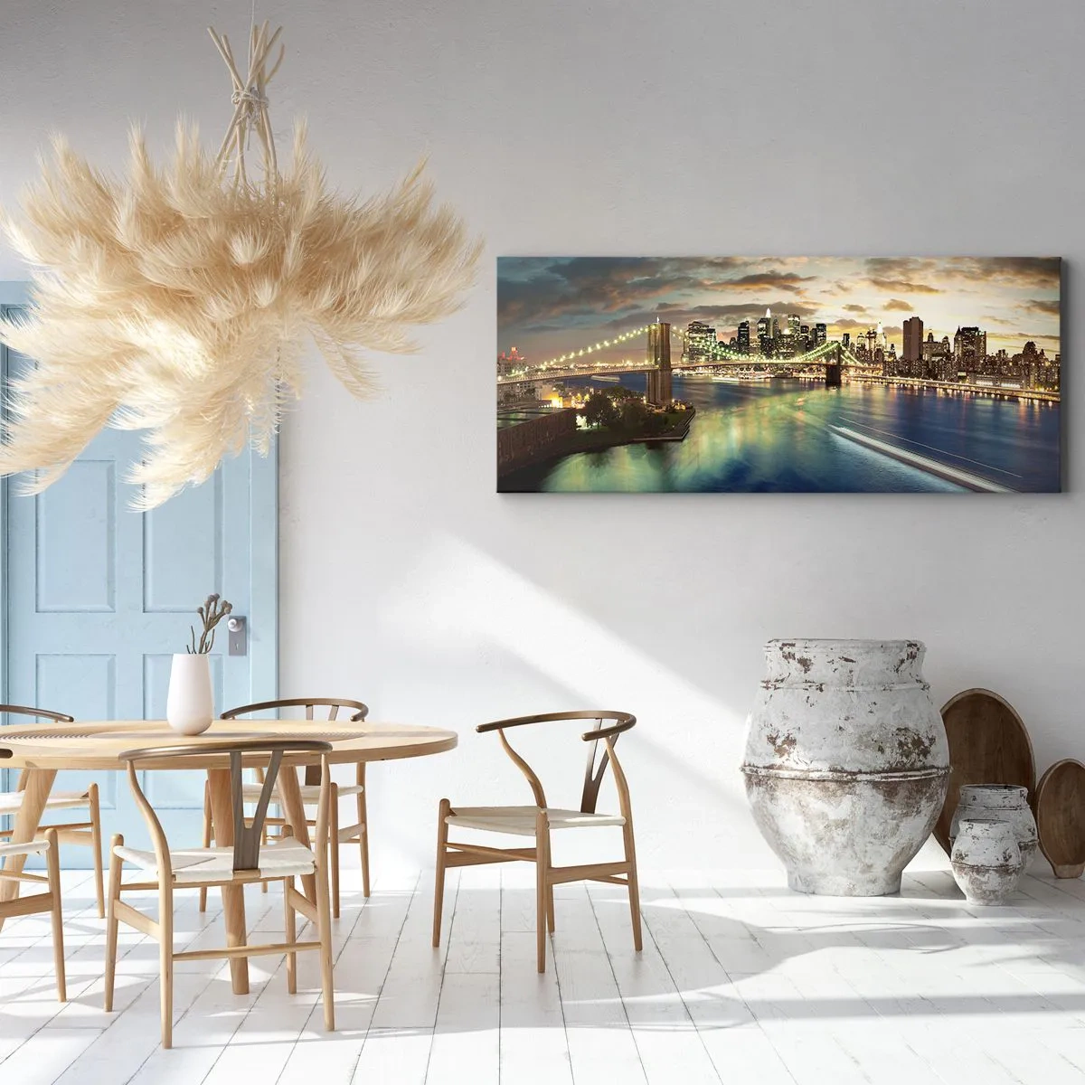 Lærredstryk - Billede på lærred - En oplyst aften over Manhattan - 120x50 cm