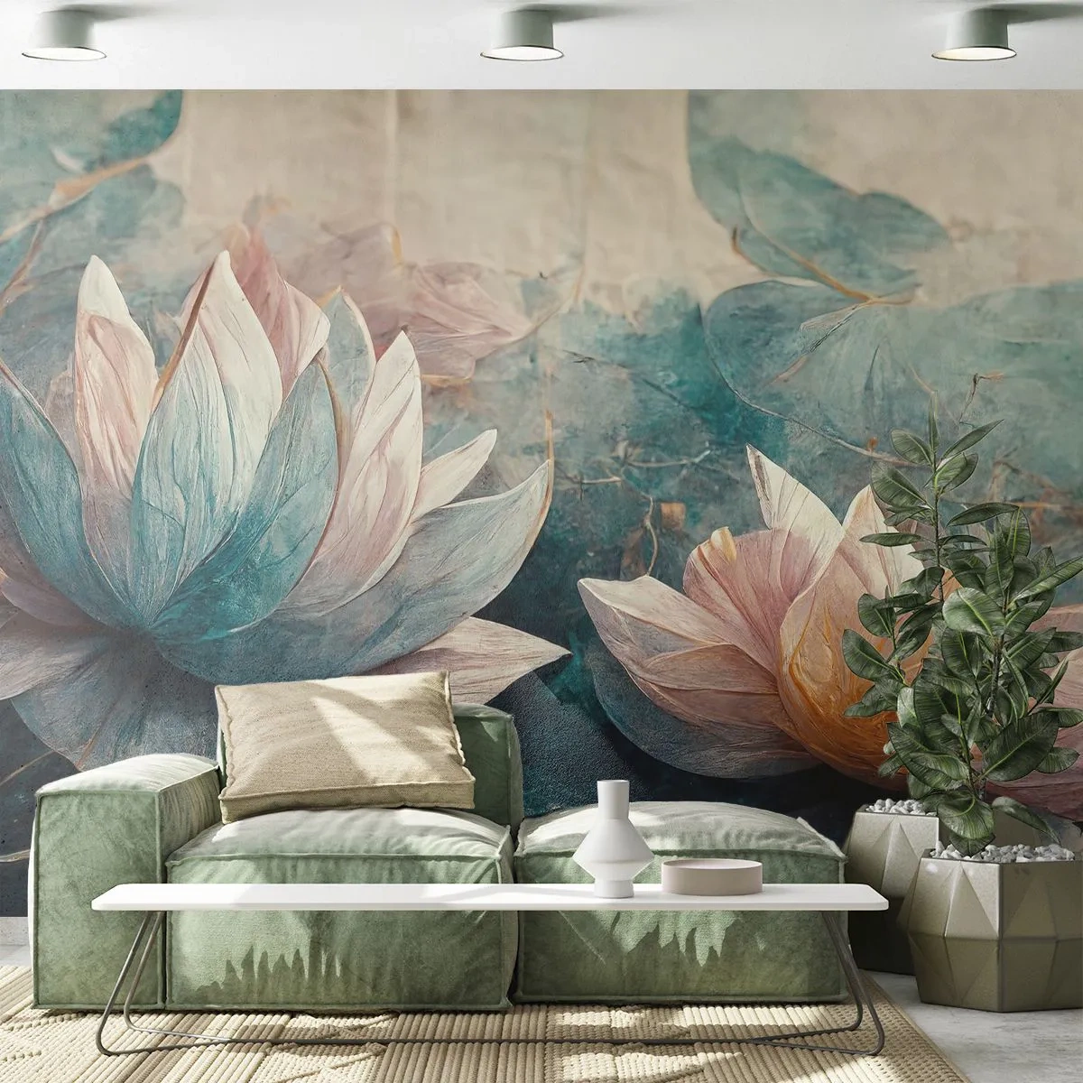 Fototapet Standard Eco - Søens stjerner - Blomster, Art Deco, Lotus - 350x256 cm