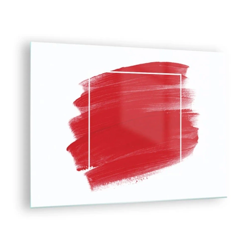 Billede på glas - Abstrakt rød plet med en hvid ramme - 70x50cm - Uden for rammen - Moderne vægdekoration til stue og soveværelse ARTTOR