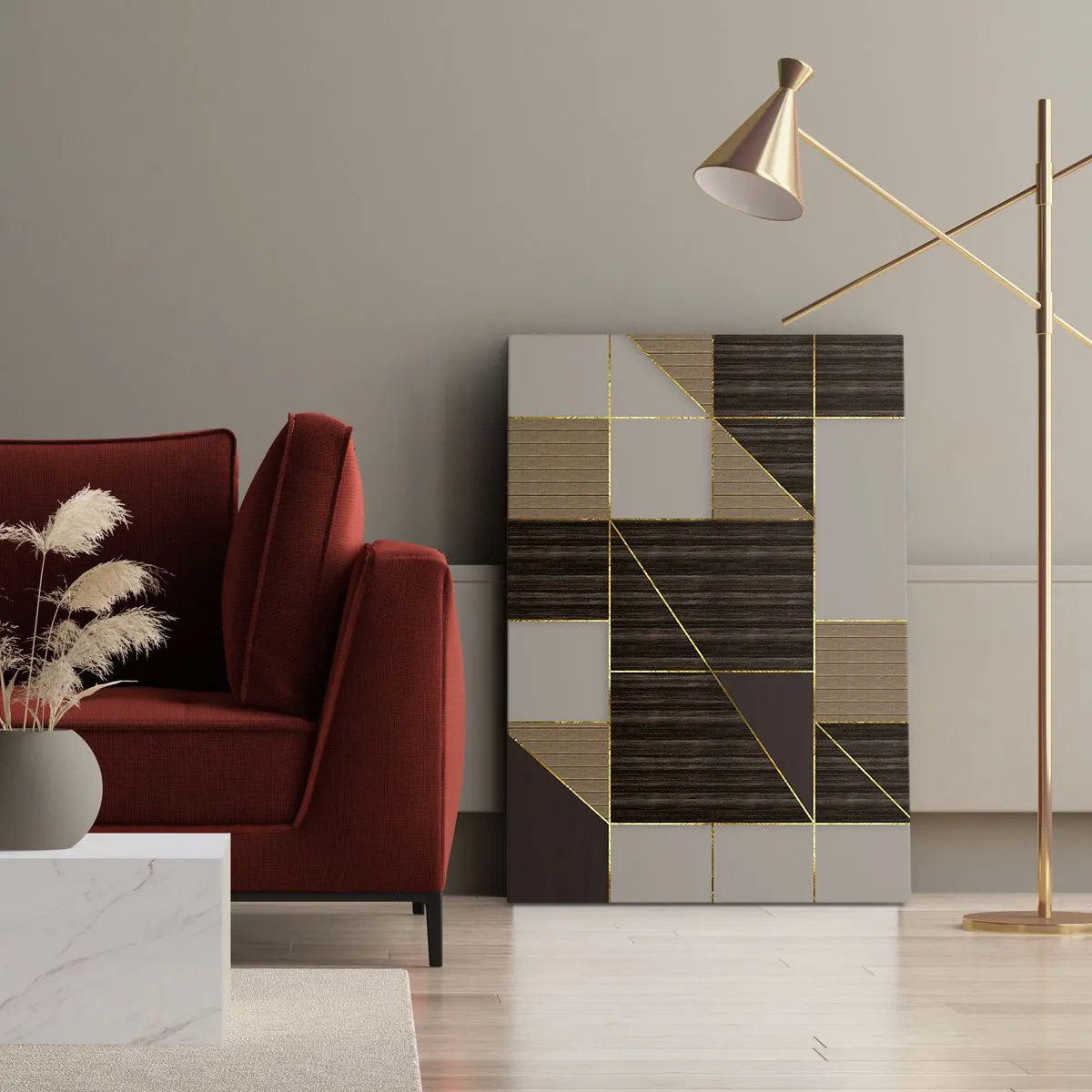Lærredstryk - Billede på lærred - En mosaik af brune og gyldne farver - 50x70 cm