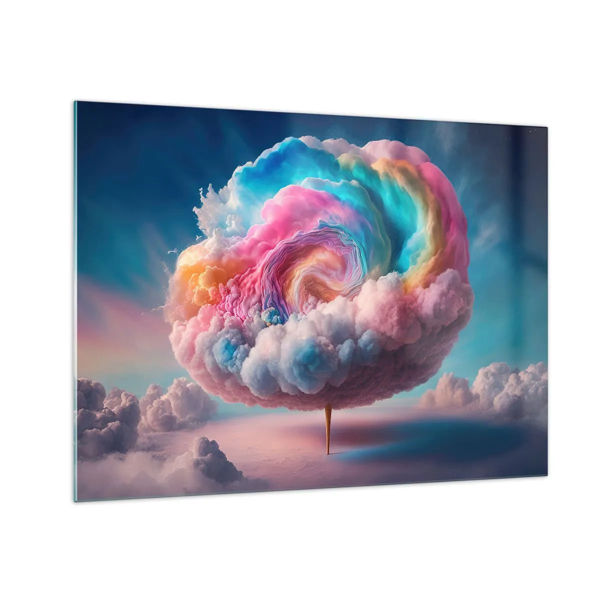 Billede på glas - En fantasifuld sky i pastelfarver, der ligner candyfloss. - 70x50cm - En drøm om en forlystelsespark - Moderne vægdekoration til stue og soveværelse ARTTOR