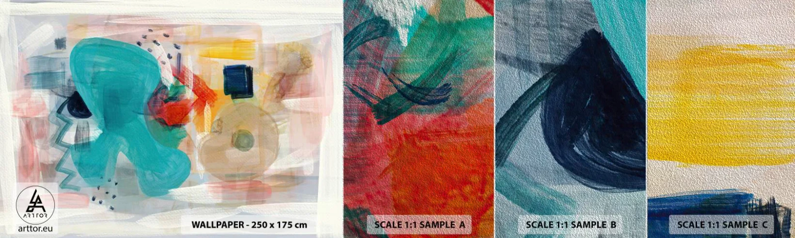 Prøve Fototapet Premium Sand - Et farverigt spil - Abstraktion, Maling, Stykke - 100x30 cm