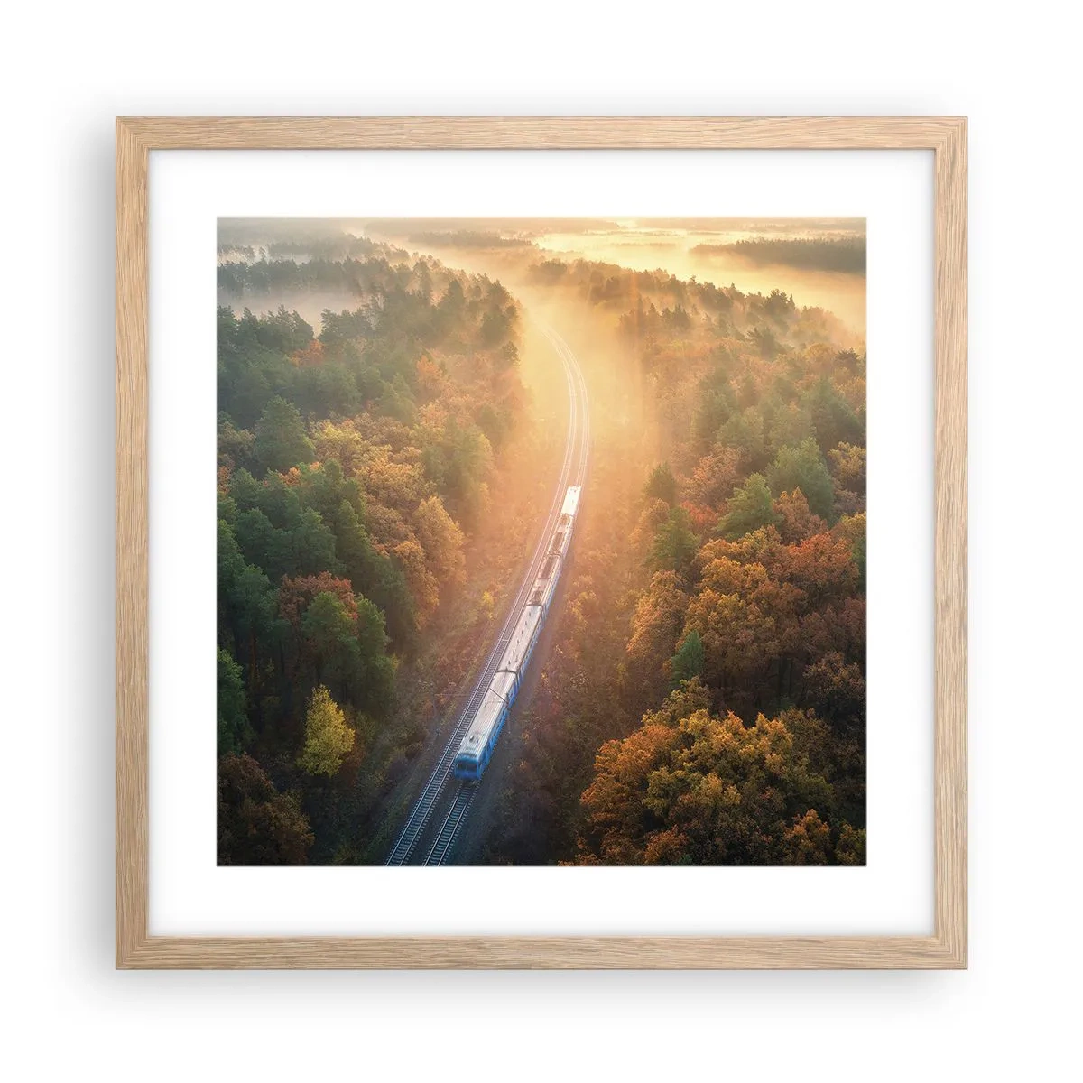 Plakat i ramme af lyst egetræ - Efterårsrejse - 40x40 cm