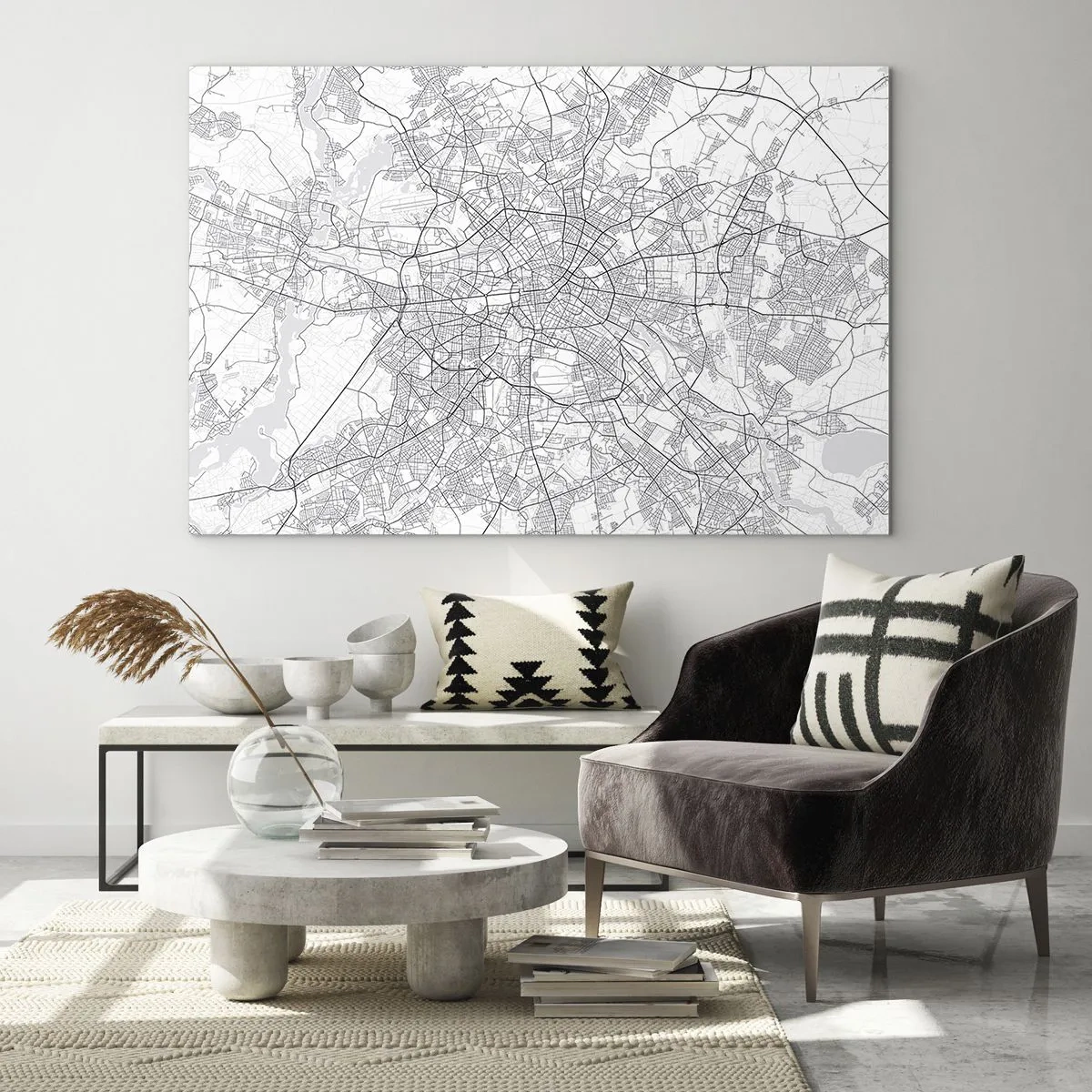 Billede på glas - Sort-hvidt kort over Berlin med geometrisk gadelayout - 70x50cm - Berlins blomst - Moderne vægdekoration til stue og soveværelse ARTTOR