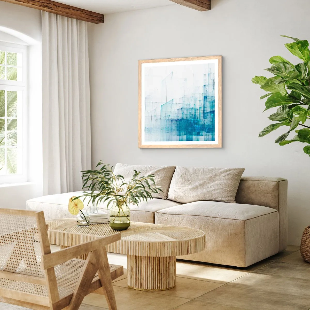 Plakat i ramme af lyst egetræ - Hvordan rummet blev til - 60x60 cm