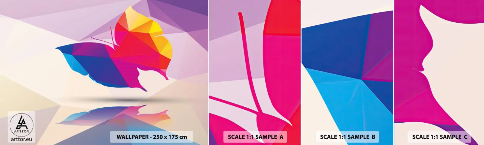 Fototapet Prøve Standard Eco - Sommerfugl regnbue - Insekter, Sommerfugl, Geometrisk figur - 100x30 cm