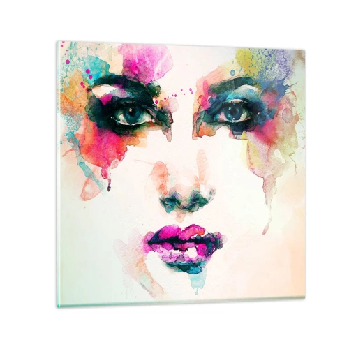 Billede på glas - Portræt malet med en regnbue - 30x30 cm