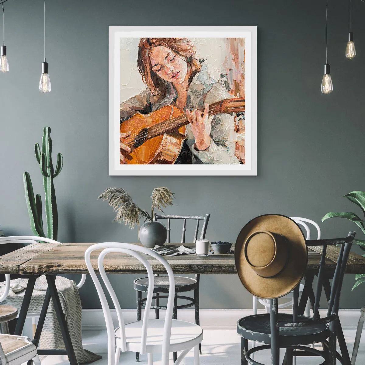 Plakat i hvid ramme - Koncert for guitar og et pigehjerte - 60x60 cm