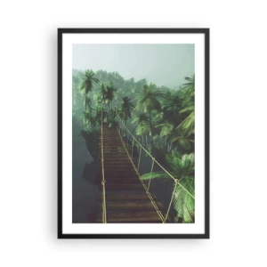 Plakat i sort ramme - En hængebro i en tropisk skov fuld af palmer - 50x70cm - Over det kogende grønne - Moderne vægdekoration til stue og soveværelse ARTTOR