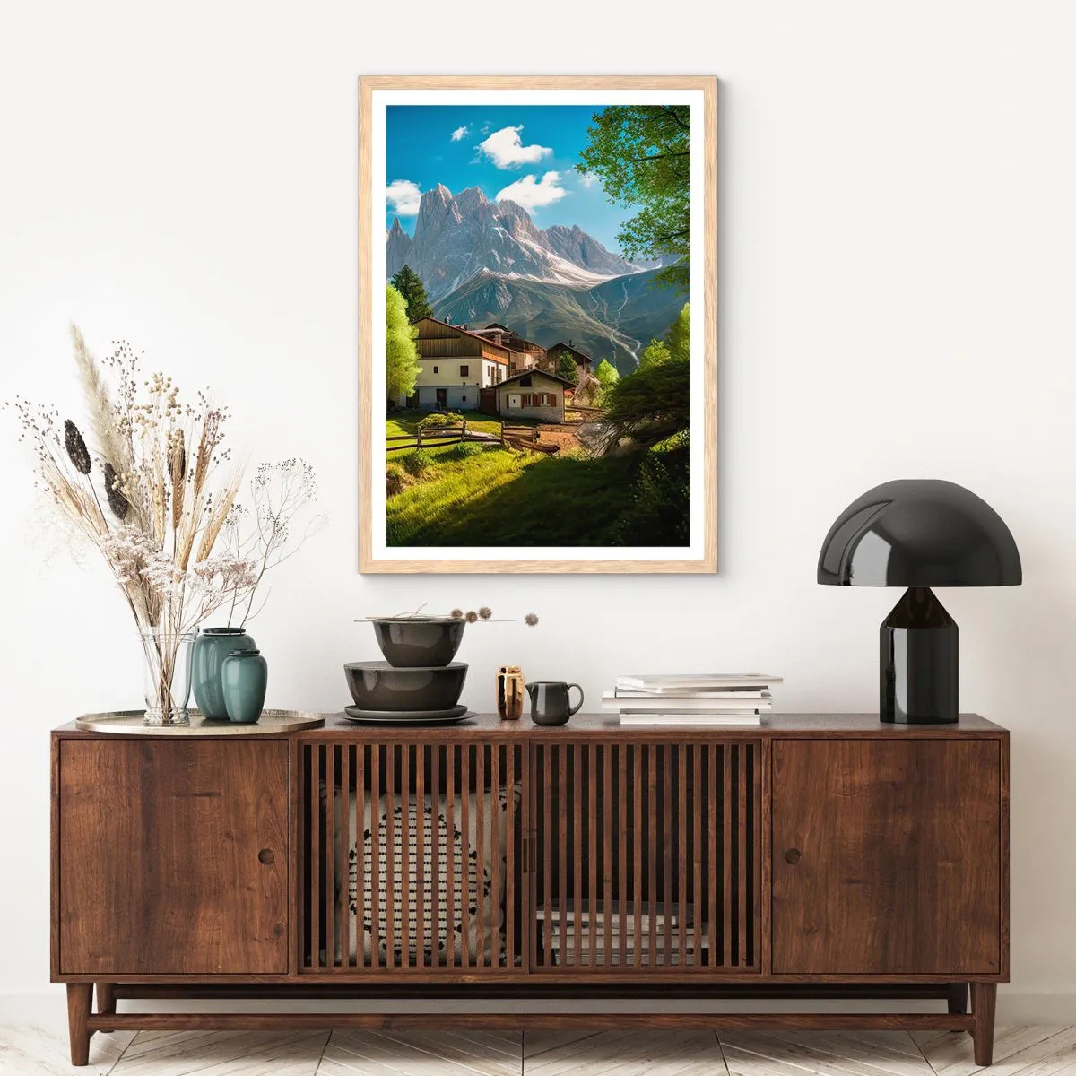 Plakat i ramme af lyst egetræ - Alpeidyl - 30x40 cm