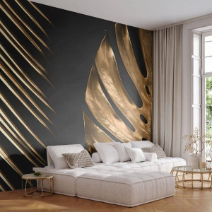 Fototapet Premium Sand - Forskellige, og lige dyre - Palmeblad, Monstera blad, Abstraktion - 100x70 cm
