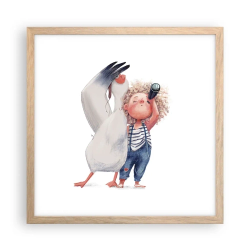 Plakat i ramme af lyst egetræ - En plan for en fantastisk rejse - 40x40 cm