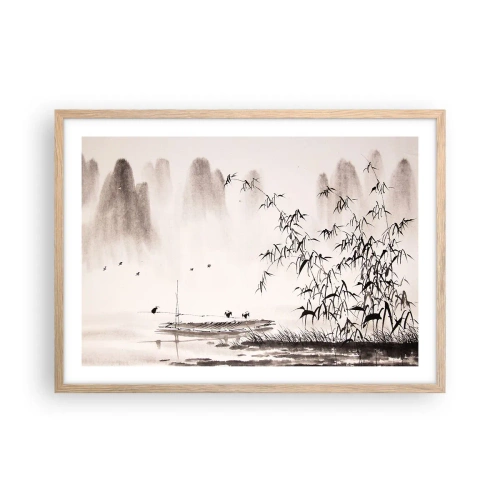 Plakat i ramme af lyst egetræ - Stilhed i rismarkerne - 70x50 cm
