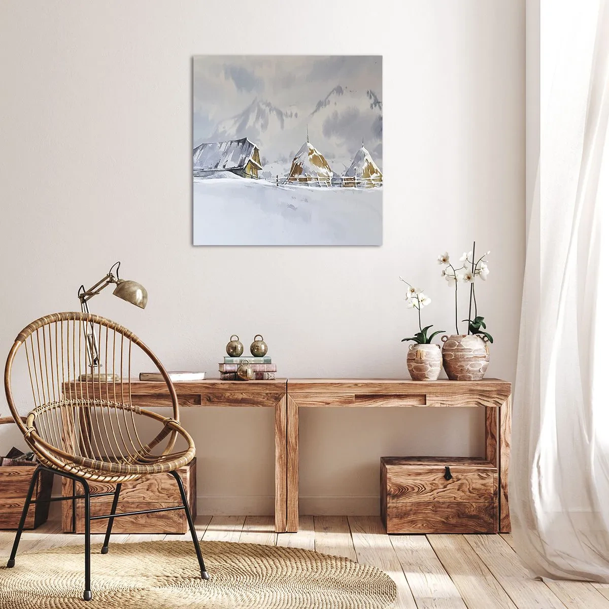 Lærredstryk - Billede på lærred - I en sneklædt dal - 50x50 cm